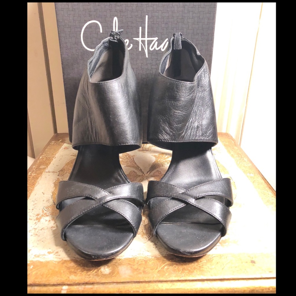 SOLD🎉9B-COLE HAAN BLACK LEATHER 4” HEEL SANDALS